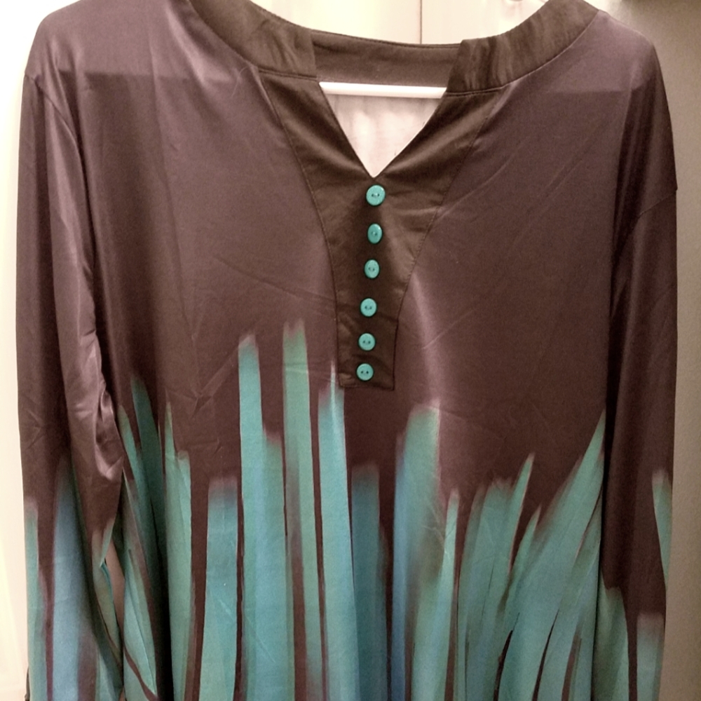 NWOT Beautiful Black and Aqua Blouse